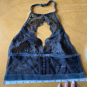Velvet, Lace and Mesh Halter Bra